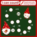 Vector illustration of a children`s math game on the theme `I can count`. Mathematical examples Royalty Free Stock Photo
